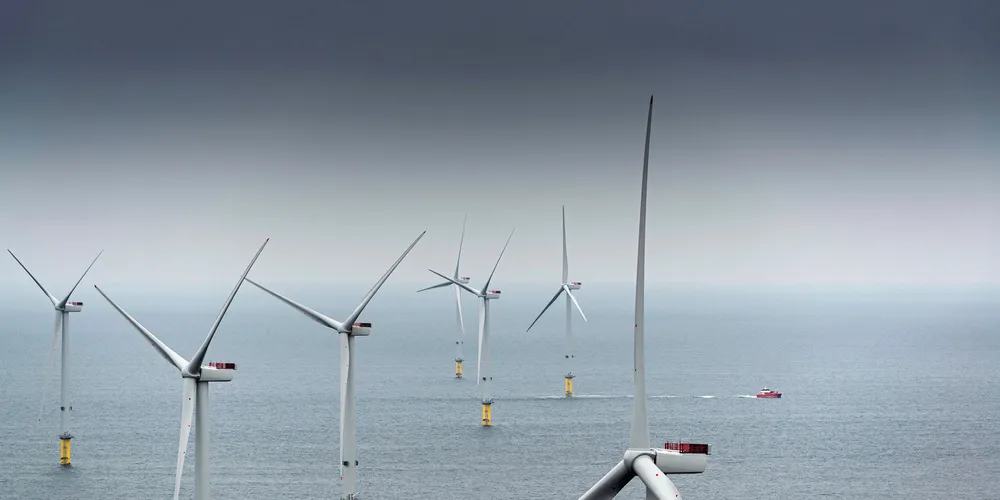 Aerial images of Walney Extension West Offshore Wind Farm. Completed in 2018 the wind farm, located in the Irish Sea 19km from the coast of Cumbria, UK.