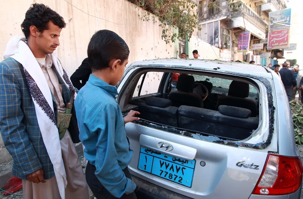 Under attack: The scene of Sunday's explosions in Sanaa's diplomatic quarter