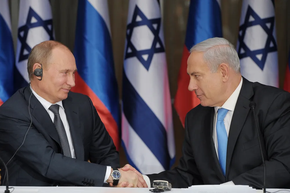 Historic meeting: Russian President Vladimir Putin (left) and Israeli PM Benjamin Netanyahu in Jerusalem this week