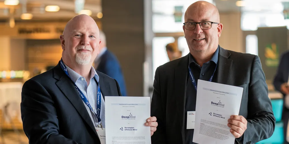 Paul O'Brien (left) of DeepWind and Arvid Nesse of Norwegian Offshore Wind clusters