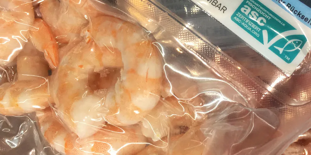 Frozen ASC-certified farmed shrimp.
