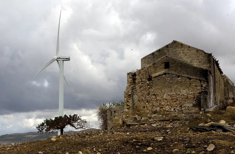 Eni swoops: wind generators are seen in a farm in the countryside near the Sicilian town of Trapani, southern Italy