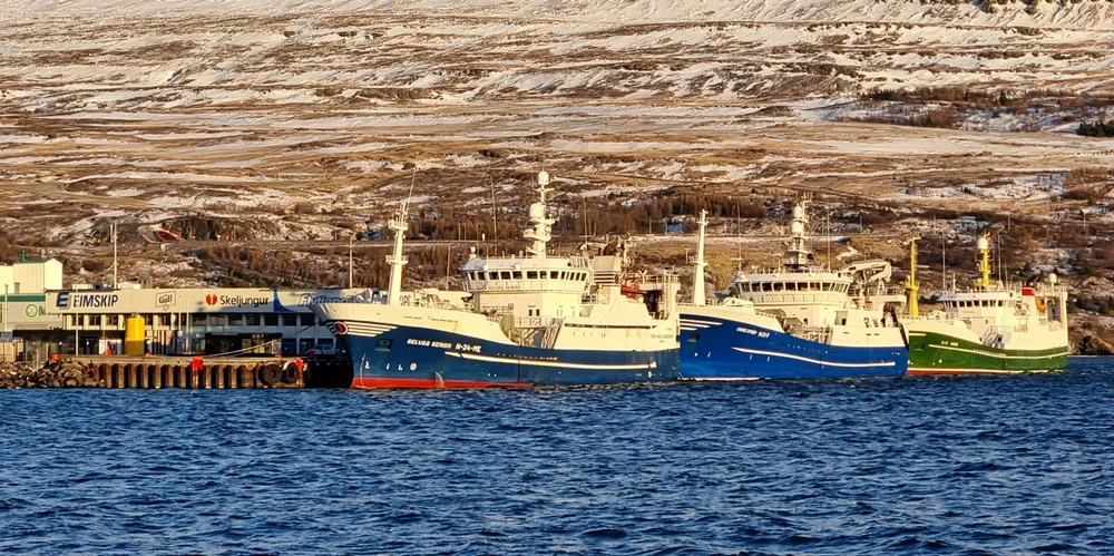 Selvåg Senior ved kai i Akureyri sammen med Endre Dyrøy og Hargun.