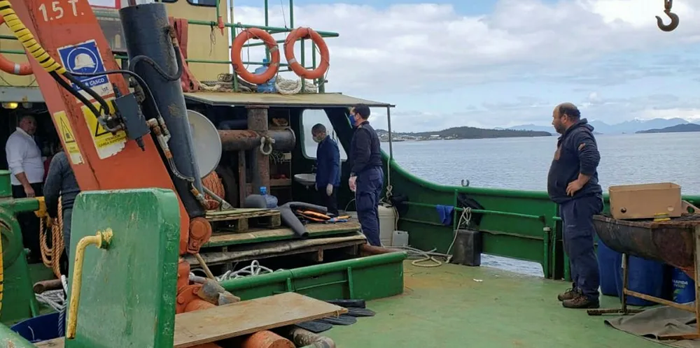 Onboard AquaChile's vessel Poderosso II where a diver recently died.
