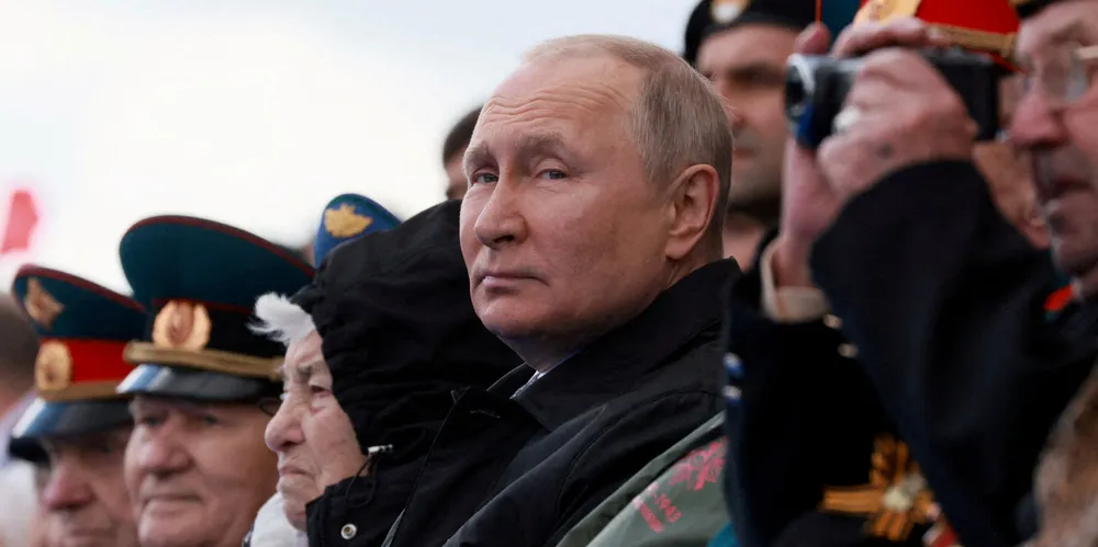 President Vladimir Putin watches a military parade on Victory Day, which marked the 77th anniversary of the victory over Nazi Germany in World War II, in Red Square in central Moscow, Russia, in 2022.