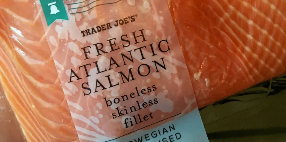 . Norwegian fresh farmed Atlantic salmon fillet on the shelf at US retailer Trader Joe's.