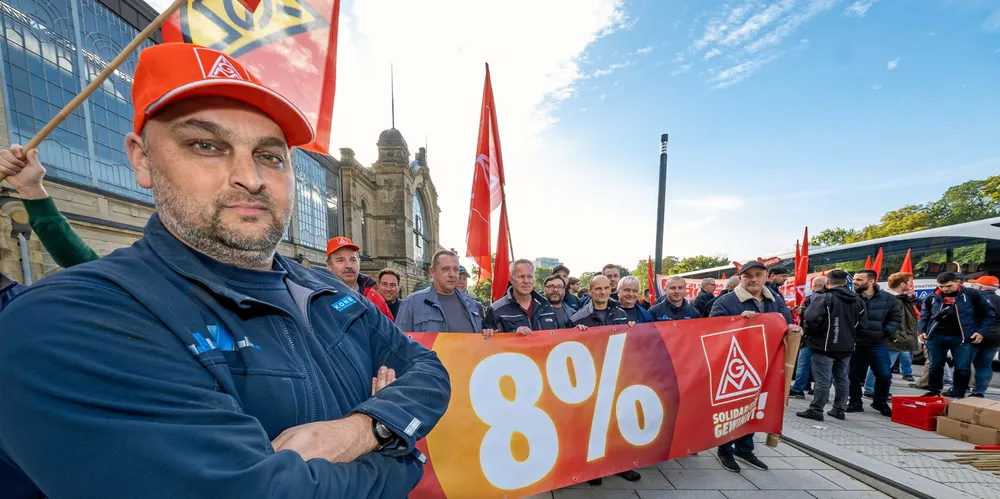 Protest by IG Metall workers in Hamburg last month