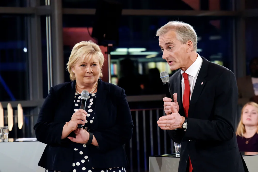 Statsminister Erna Solberg (H) og Arbeiderpartiets leder Jonas Jonas Gahr Støre kjemper om velgernes gunst 11. september.