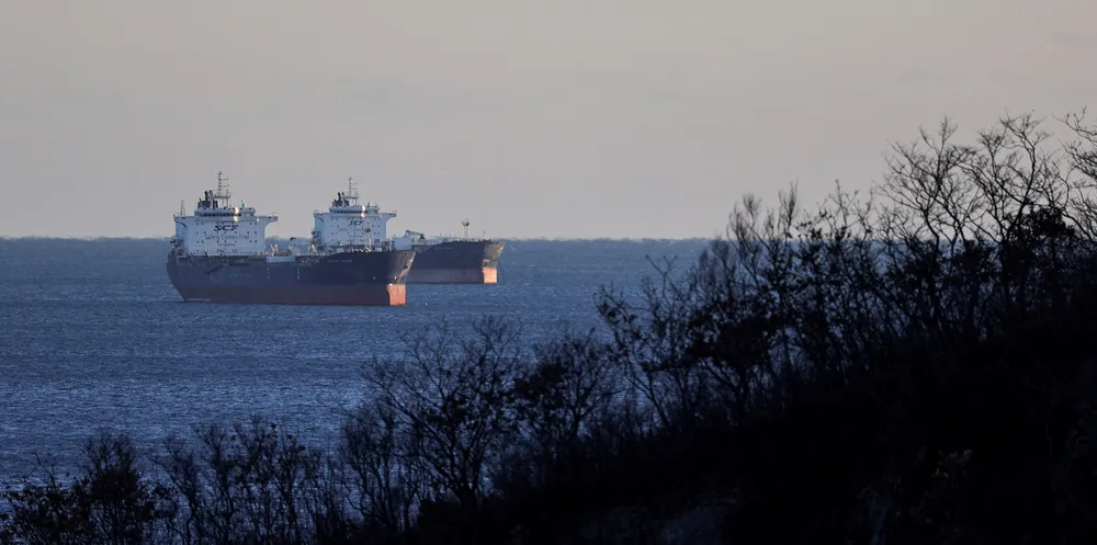 Tankers are seen off the Russian coast in December.