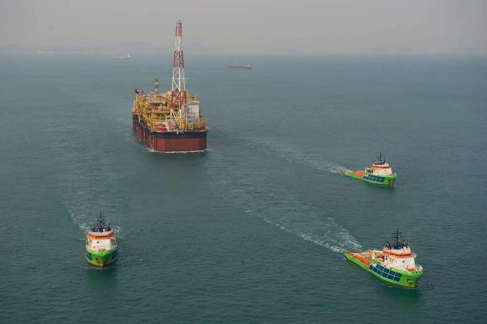Grand arrival: the Pazflor FPSO is towed into position off Angola