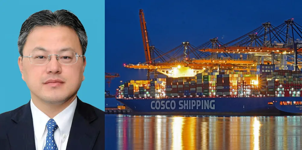China Cosco Shipping is led by chairman Wan Min (left). The company operates bulkers, tankers, container ships and more.