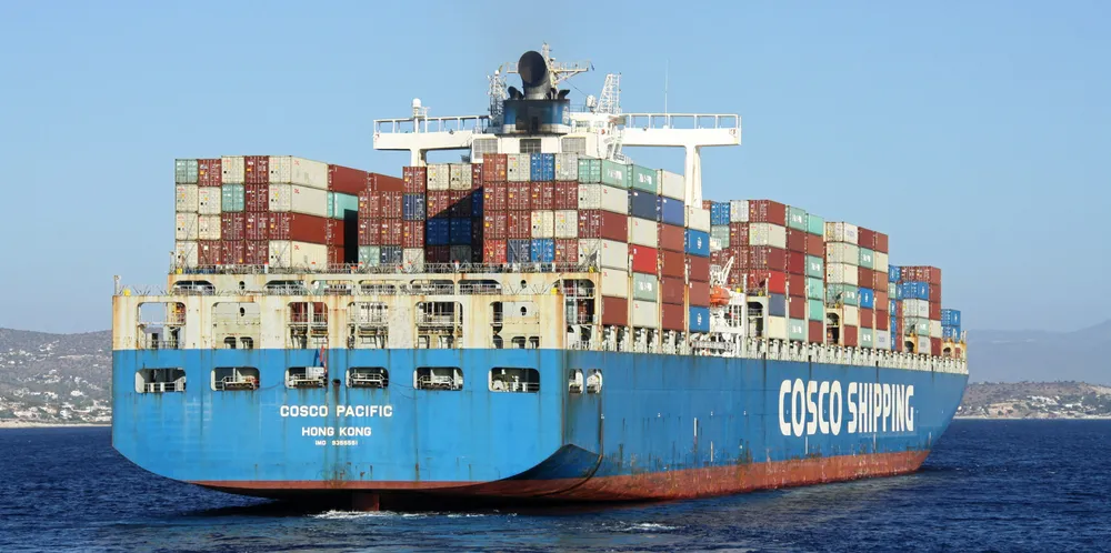 Cosco Shipping Lines’ 10,020-teu container ship Cosco Pacific (built 2008) is seen off Piraeus in September 2022.