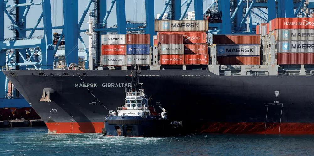 Maersk’s container ship Maersk Gibraltar calls at the port of Algeciras, Spain.