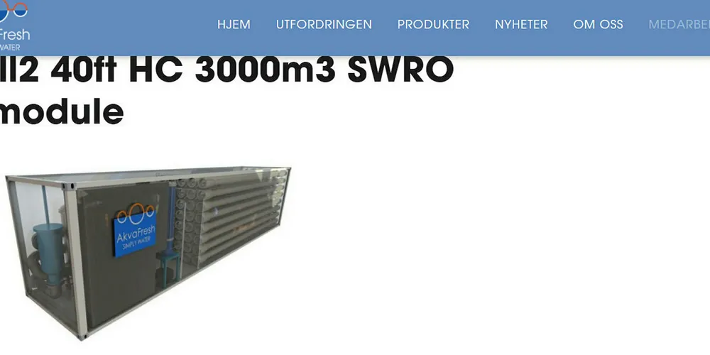 AkvaFresh leverer blant annet denne modulen som produserer rundt 3.000 kubikk ferskvann per døgn. Den er etter sigende «plug and play».