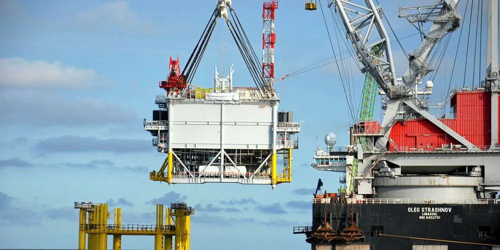 The Wikinger substation 'Andalusia' being installed by the Oleg Strashnov