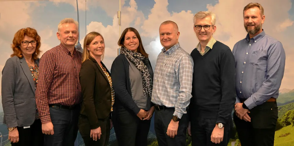 Akershus Energis nye ledelse. Fra venstre Bente Nordlie, Sigvald Maldal, Ida Matilde Falch, Astri England Garshol, Eskil Lunde Jenseen, Tom Flattum og Frank Sagvik.
