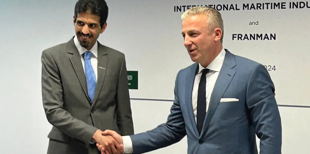 International Maritime Industries chief executive Feras al Sahan (left) and Franman founder and chief executive Costis Frangoulis.