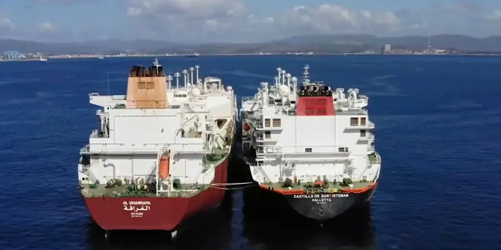 The cargo on the 173,673-cbm LNG carrier Castillo de Santisteban (built 2010) was transferred into the 216,224-cbm Al Gharrafa (built 2008) in an operation off Gibraltar enabled by STS Marine Solutions.