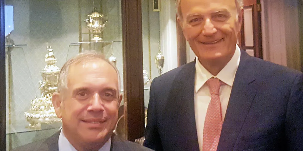Dimitrios Fafalios (left) is seen here with John Platsidakis, a former Intercargo president.