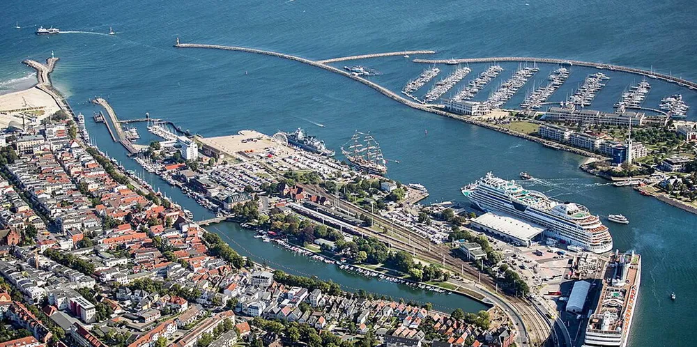 The port of Warnemunde, near where the 1,700-dwt Annika (built 2012) caught fire. There were reportedly seven seafarers on board.