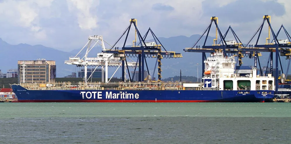 The TOTE Services-operated, 3,100-teu Perla del Caribe (built 2018).