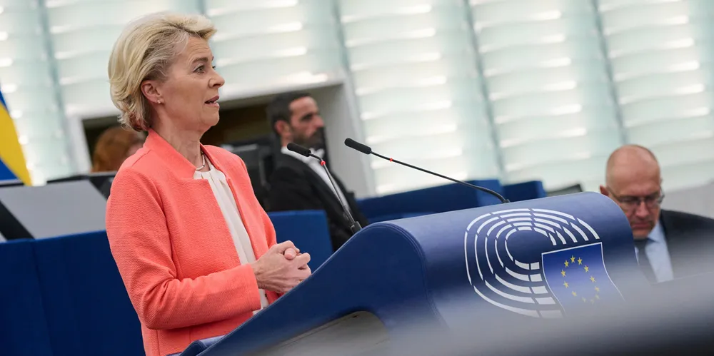 Ursula von der Leyen, president of the European Commission, speaks to the European Parliament on 5 October. Photo: European Commission