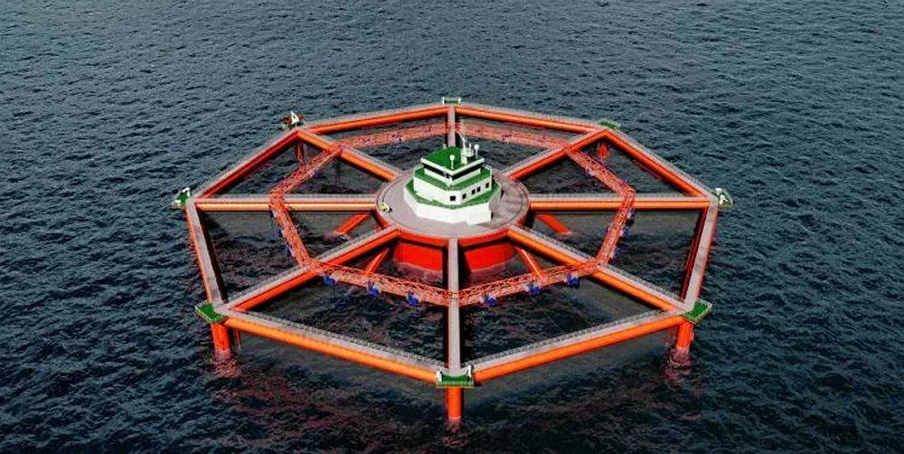 Bakkafrost følger nøye med på hva som skjer i Norge når det gjelder offshore havbruk. Her Maricultures offshorefarm som Salmar skal bygge.
