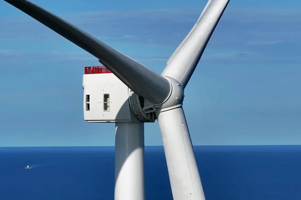 A 13.7MW GE Haliade-X wind turbine in operation at Vineyard Wind.