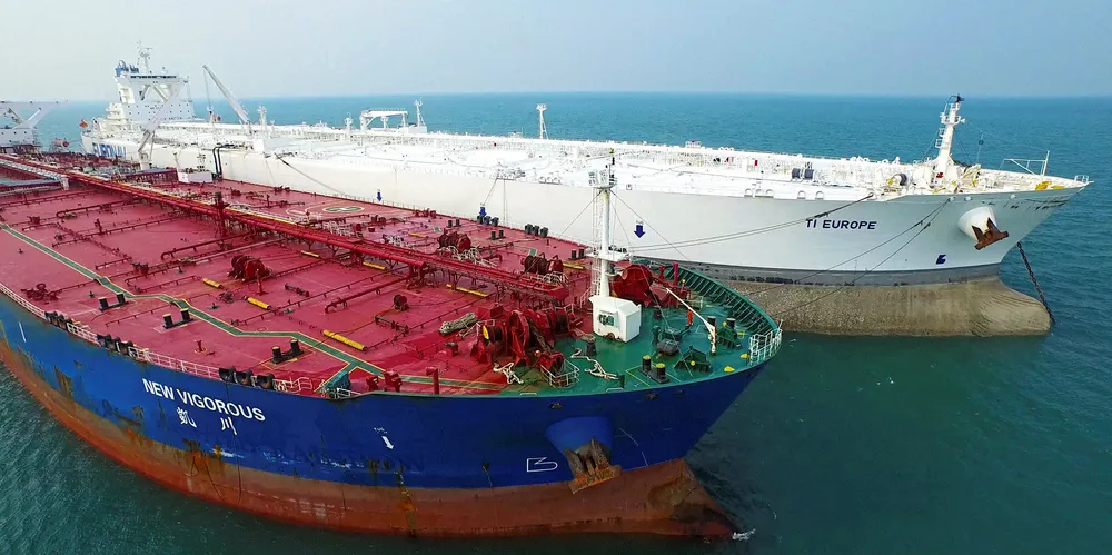 Euronav's 441,561-dwt Europe (ex-TI Europe, built 2002) is one of two ULCCs that the company is using as storage vessels at Kuala Linggi International Port