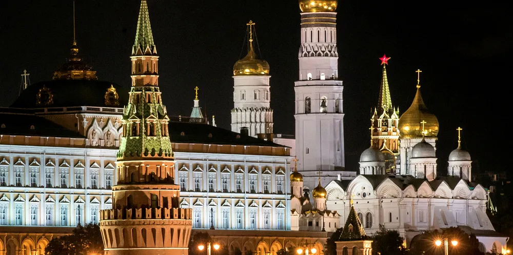 The Kremlin in Moscow at night.