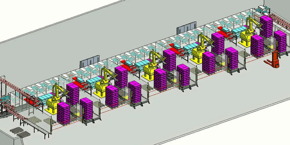 Når palleteringsanlegget er fullt utbygd vil det være fem roboter som skal ta seg av palletering av 35 tonn laks i timen.