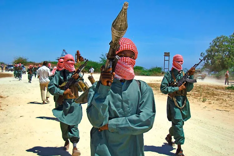 Terror threat: fighters from the Islamist jihadist group al-Shabaab at training camp near Mogadishu