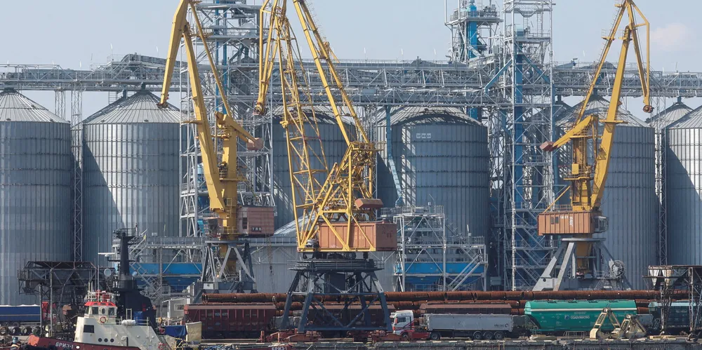Grain silos in the seaport in Odesa.