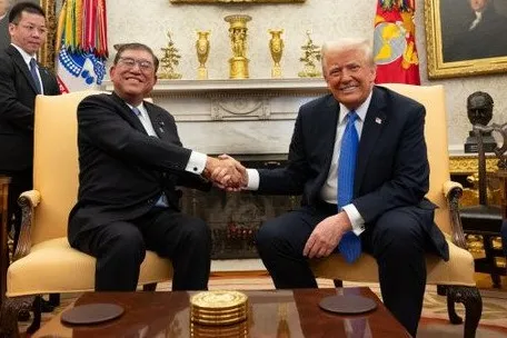 US President Donald Trump (right) and Japanese Prime Minister Shigeru Ishiba pictured in the White House on Feb. 7, 2025.