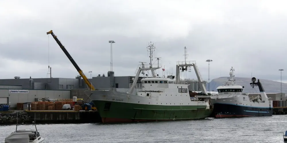 «DOGGI»: Tråleren bakerst på bildet, «Doggi» er sammen med «Rypefjord» de to trålerne som er eid av Hammerfest Industrifiske. ARKIV