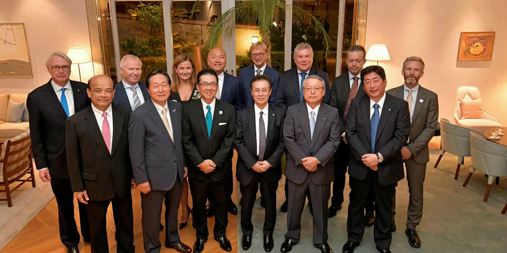 A dialogue between 10 of the largest seafood companies in the world concluded on Sept. 4 with a shared commitment to advance sustainable practices within their global operations and supply chains. Participants from left to right: Carl Folke (Stockholm Resilience Centre), Knut Nesse (Nutreco), Therese Log Bergjord (Skretting), Thiraphong Chansiri (Thai Union), Geir Molvik (Cermaq), Einar Wathne (Cargill Aqua Nutrition), Alf-Helge Aarskog (Marine Harvest), Henrik Österblom (Stockholm Resilience Centre). Front row: Sujint Thammasart (CP Foods), Myoung Woo Lee (Dongwon), Yutaka Kyoya (Mitsubishi), Makoto Inoue (Kyokuyo), Shigeru Ito (Maruha Nichiro Corporation), Akiyo Matono (Nippon Suisan Kaisha)