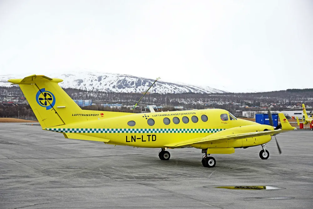 Operatøren Babcock Scandinavian Air Ambulance tar over luftambulansetjenesten i Norge i juli 2019. Selskapet eies av Babcock International som også står for produksjon av deler til atomvåpen. Foto: Rune Stoltz Bertinussen / NTB scanpix