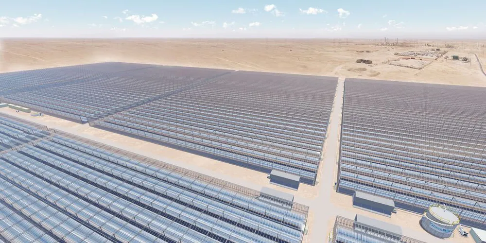 A rendering of the 1GW Miraah plant