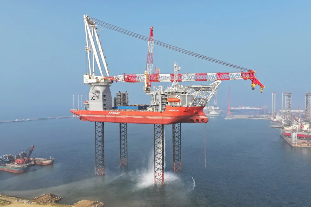 Cadeler's Wind Peak WTIV in jacking trial in China.
