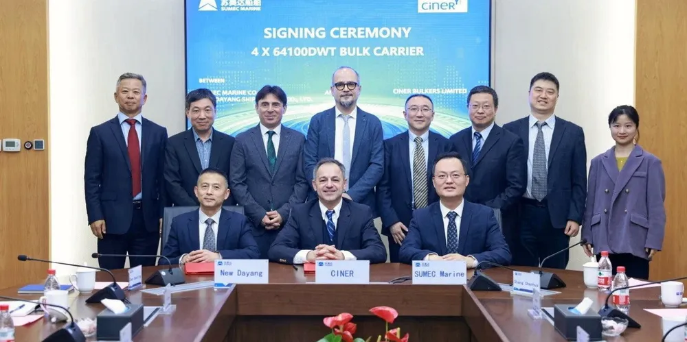 Ciner Shipping's executive director Vasileios Papakalodoukas inked the four-ship newbuildings contract with New Dayang Shipbuilding.