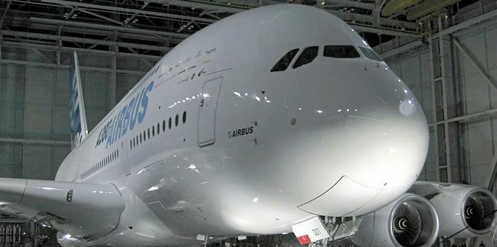 The first completed A380 at the "A380 Reveal" event in Toulouse, France, in 2005.