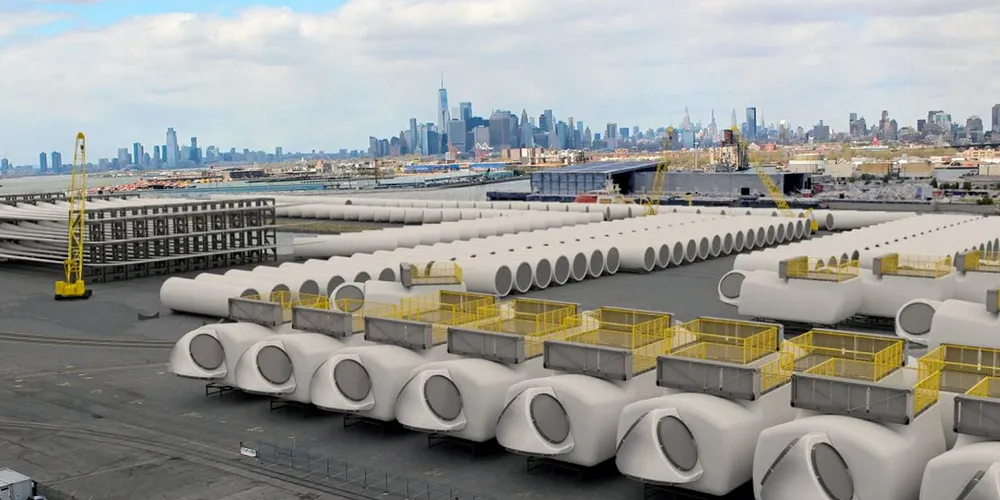 Equinor/BP to invest in SBMT. Artists rendering of offshore wind staging at South Brooklyn Marine Terminal.