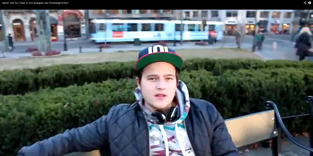 Skjermdump av Adrian Jørgensen fra videoen.