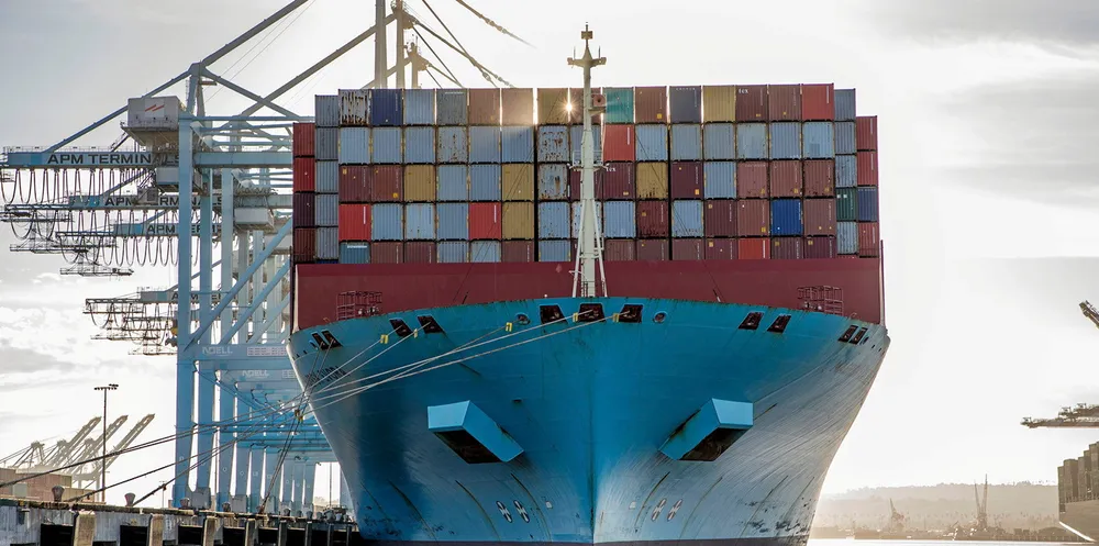 A boxship is controlled by AP Moller-Maersk.