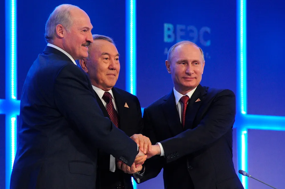 Economic partners: Alexander Lukashenko, Nursultan Nazarbayev and Vladimir Putin