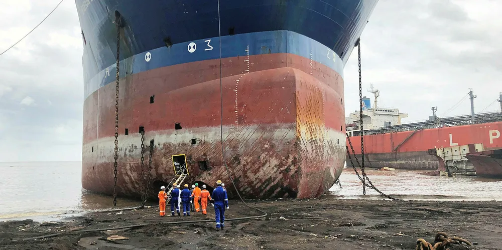 The shuttle tanker Navion Britannia was recycled at RL Kalthia Shipbreaking in Alang, India.