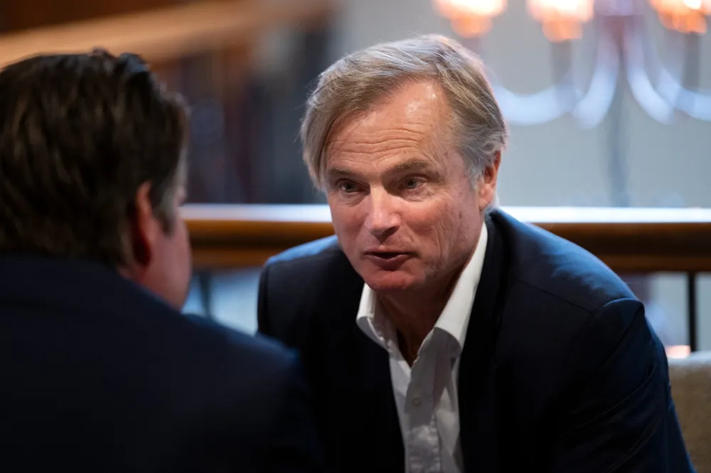 Investor Øystein Stray Spetalen avbildet på Pareto-konferansen i Holmenkollen høsten 2023, kort tid før den omstridte refinansieringen av Solstad Offshore ble annonsert.