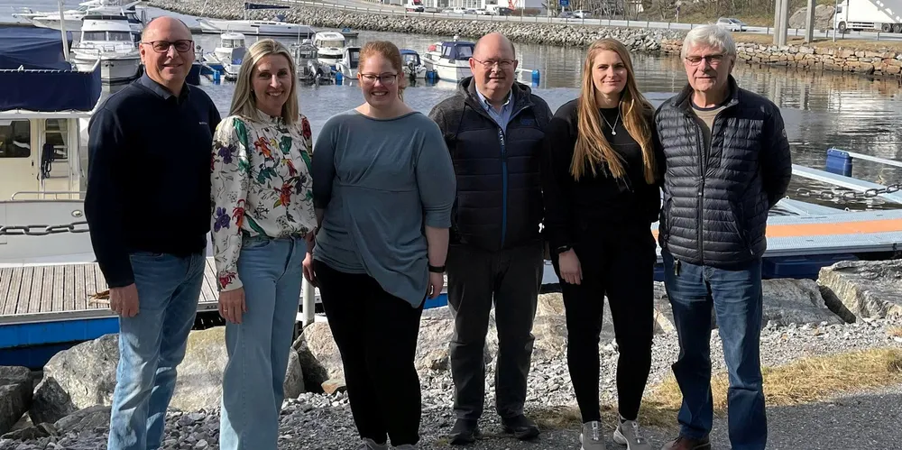Teamet som arrangerer Bluefish-messa i Ålesund: Fra høyre: Karl Johan Roald, Jeanette Lorgen, Tine Hafto von Løwensprung, John Breivik, Synnøve Rogne og Geir Østensen. Pål J Nes var fraværende.