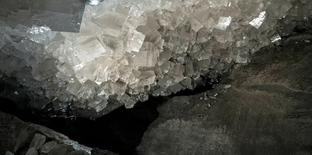 Salt crystals in an underground mine in Germany.