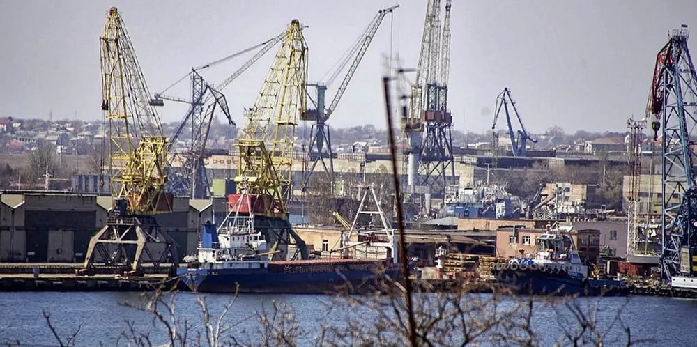 Ships dock at Burlacha Balka, near Odessa on Ukraine’s Black Sea coast.